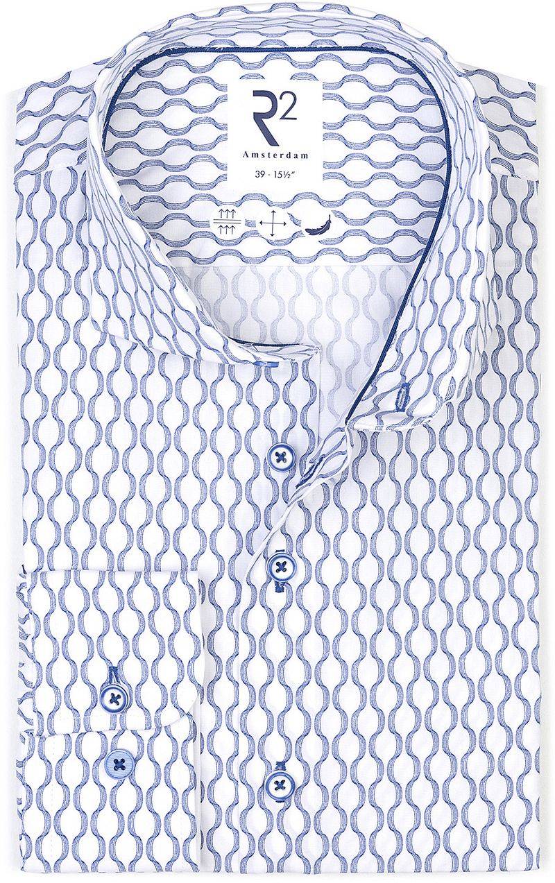 R2 Poplin Hemd Druck Blau - Größe 40 von R2 Amsterdam
