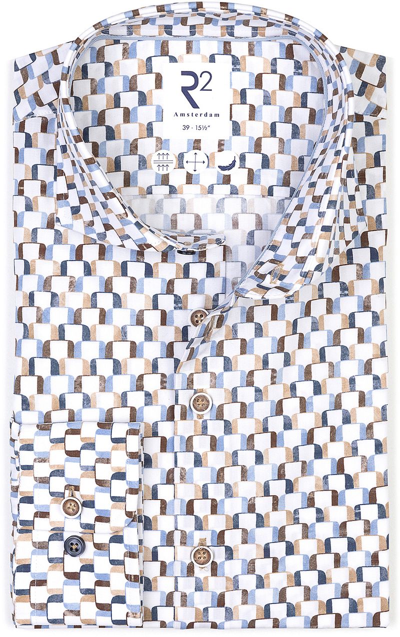 R2 Poplin Hemd Druck Multicolor - Größe 44 von R2 Amsterdam