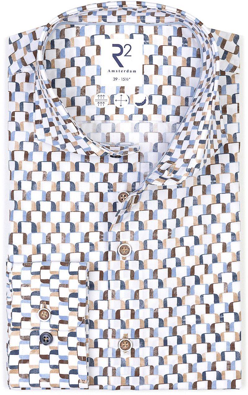 R2 Poplin Hemd Druck Multicolor - Größe 44 von R2 Amsterdam