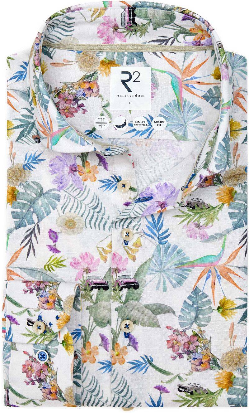 R2 Shirt Linen/Cotton Flower Print Multicolour - Größe XL von R2 Amsterdam