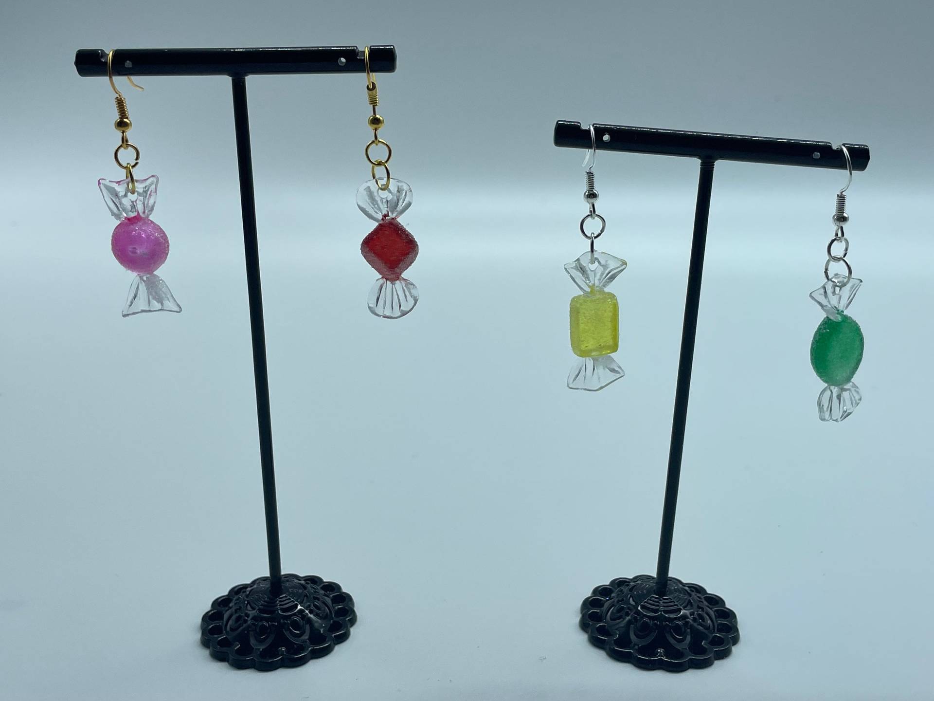 Glitzernde Mini Candy Ohrringe Erhältlich in Gelb, Rot, Pink & Grün in Gold + Silber Tropfen Kette von R59Creates