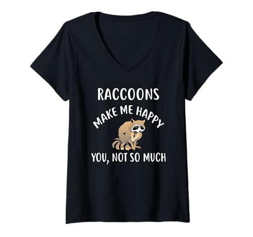 Damen Waschbär Make Me Happy, You Not So Much Waschbär T-Shirt mit V-Ausschnitt Damen Waschbär Make Me Happy, You Not So Much Waschbär T-Shirt mit V-Ausschnitt von RACCOON Designs By ShirtZilla