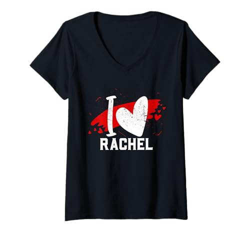 Damen I Love Rachel T Shirt I Herz Rachel T-Shirt mit V-Ausschnitt Damen I Love Rachel T Shirt I Herz Rachel T-Shirt mit V-Ausschnitt von RACHEL Designs By AKOKAY