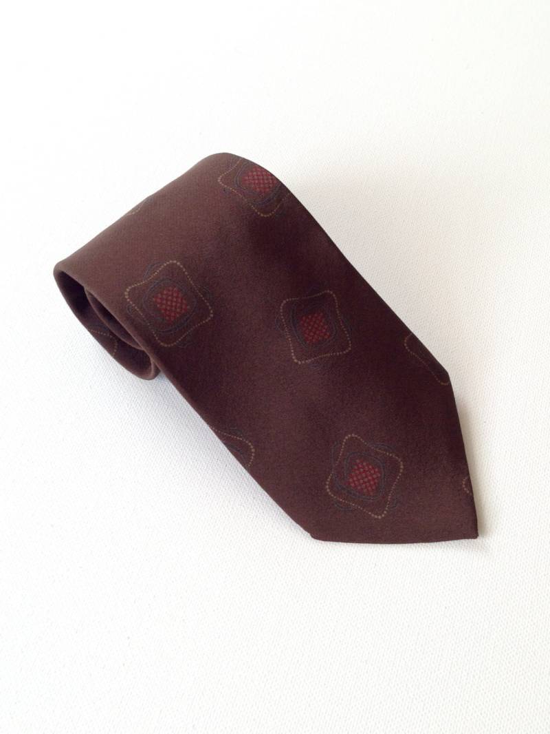 Saks Fifth Avenue Kastanienbraun Schachbrett 60Er Jahre Seidenkrawatte. Italien von RACQUETSOCIETY