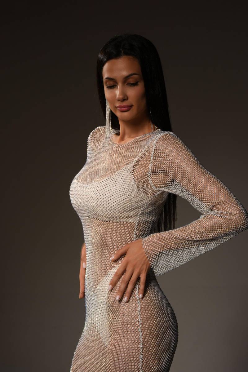 strass-Mesh-Kleid. Langes Netz-Kleid Durchsichtig Kleid Konzert-Outfit. Schiere Für Disco-Party von RADAPOLA