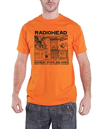 Radiohead T Shirt Gawps Band Logo Nue offiziell Herren Orange XL von Rock Off