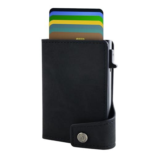 RAFIYU Kreditkartenhüllen für Herren mit RFID Schutz, Pop up Portemonnaie mit Schnellzugriff - Geldbörse Herren Slim Wallet mit Platz für bis zu 9 Kreditkarten - Mini Schwarz EC Kartenetui von RAFIYU