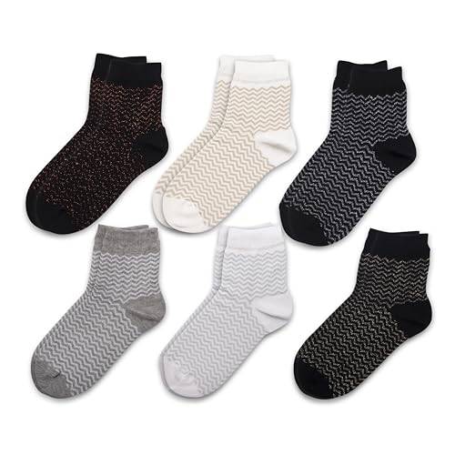 RAFRAY Premium Glitter Socks - Zickzackmuster Glitzer Socken Damen - Knöchelsocken in Geschenkbox - 6 Paar - Größe 36-40 von RAFRAY