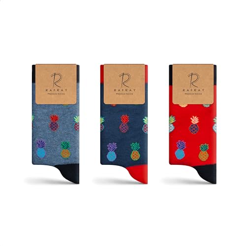 RAFRAY Rafray Socks Ananas Socken Geschenkbox - Premium Baumwolle - 3 Paar - Größe 36-40, Red, Indigo, Navy, 36-40 von RAFRAY