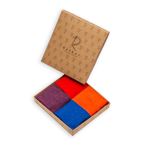 RAFRAY Rafray Socks Dots Socken Geschenkbox - Polka Dot - Premium Baumwolle - 4 Paar - Größe 40-44, Lila, Rot, Blau, Orange, 40-44 von RAFRAY