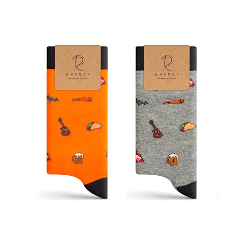 RAFRAY Premium Socken – Lustige Motivsocken Bier & Taco – Funky Socks – Bunte Crew Socken – Geschenkbox – 2 Paar – Größe 40–44 von RAFRAY