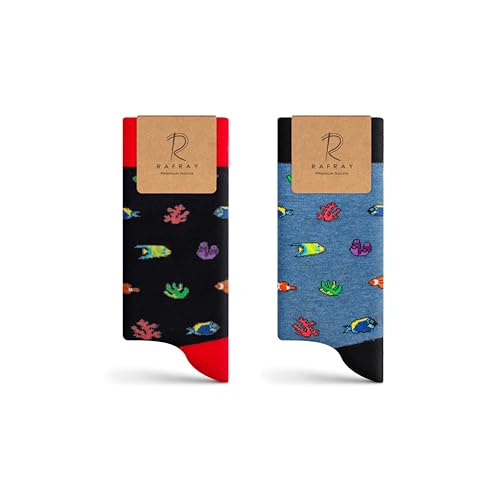 RAFRAY Socken – Funky Socks Aquarium - Socken mit Fischmuster in Geschenkbox – Premium Baumwolle – 2 Paar – Größe 40–44 von RAFRAY