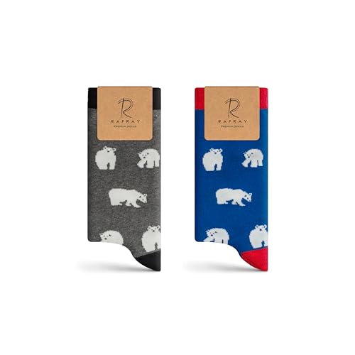 RAFRAY Socken – Funky Socks Polar Bear - Eisbär Socken in Geschenkbox – Premium Baumwolle – 2 Paar – Größe 40–44 von RAFRAY