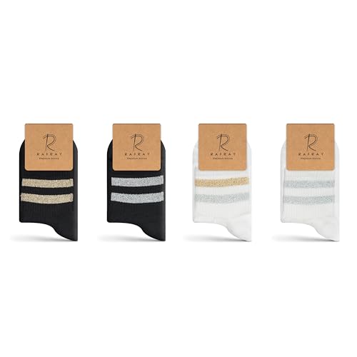 RAFRAY Socken - Glitzer Sportsocken - Sneakersocken in Geschenkbox - Premium Baumwolle - 4 Paar - Größe 36-40 von RAFRAY