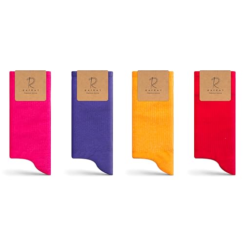 RAFRAY Socken - Sportsocken Regenbogen Bunte - Sneakersocken in Geschenkbox - Premium Baumwolle - 4 Paar - Größe 36-40 von RAFRAY