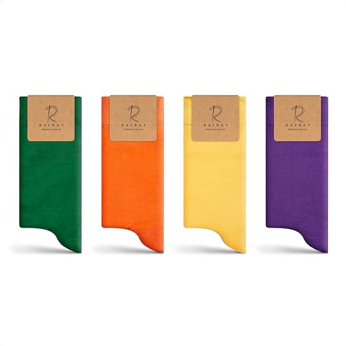 RAFRAY Rafray Socken Regenbogen Bunte Bambus Socken Geschenkbox - 4 Paar - Größe 40-44, Green, Yellow, Orange, Purple, 40-44 von RAFRAY