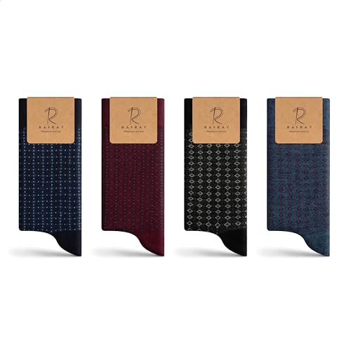 RAFRAY Rafray Socks Diamond-Dot Bambus Socken Geschenkbox - 4 Paar - Größe 40-44, Black, Burgundy, Indigo, Navy, 40-44 von RAFRAY