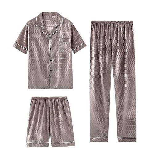 RAFYZY Herren 3-teiliges Pyjama-Set aus Seidenimitat Satin Langarm Nachtwäsche in Übergröße Loungewear Pjs Sets L-5XL,Pj01,L von RAFYZY