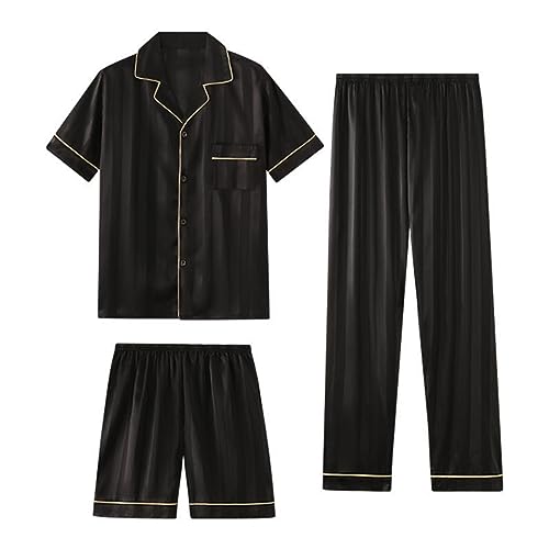 RAFYZY Herren 3-teiliges Pyjama-Set aus Seidenimitat Satin Langarm Nachtwäsche in Übergröße Loungewear Pjs Sets L-5XL,Pj05,XL von RAFYZY