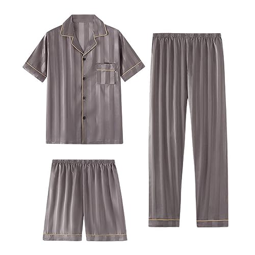 RAFYZY Herren 3-teiliges Pyjama-Set aus Seidenimitat Satin Langarm Nachtwäsche in Übergröße Loungewear Pjs Sets L-5XL,Pj06,L von RAFYZY