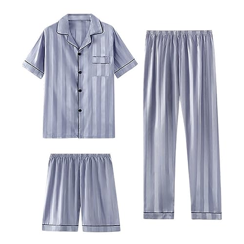 RAFYZY Herren 3-teiliges Pyjama-Set aus Seidenimitat Satin Langarm Nachtwäsche in Übergröße Loungewear Pjs Sets L-5XL,Pj07,3XL von RAFYZY