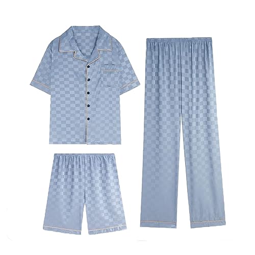 RAFYZY Herren 3-teiliges Pyjama-Set aus Seidenimitat Satin Langarm Nachtwäsche in Übergröße Loungewear Pjs Sets L-5XL,Pj14,L von RAFYZY