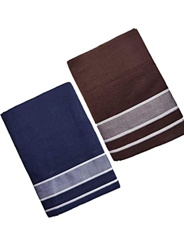 RAGINI V Herren Kerala Baumwolle Lungi 2er Pack (Dunkelblau, Braun), Mehrfarbig, Free von RAGINI V