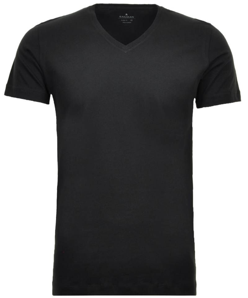 RAGMAN - 2 T-Shirt Doppelpack Bodyfit mit V-Ausschnitt schwarz - Gr. - M von RAGMAN