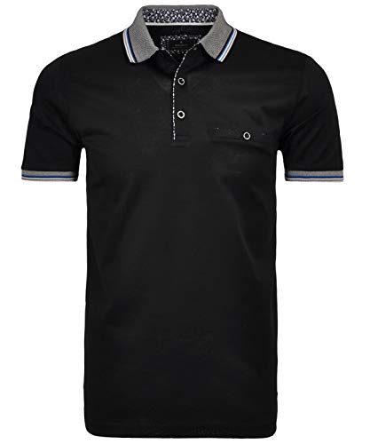 RAGMAN Herren Polo Uni mit Kontrastdetails, mercerisiert L, Schwarz-009 von RAGMAN