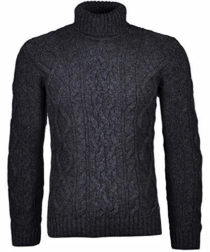 RAGMAN Herren Rollkragen-Pullover mit Zopfmuster XL, Dunkelblau-grau mouliniert-170 von RAGMAN