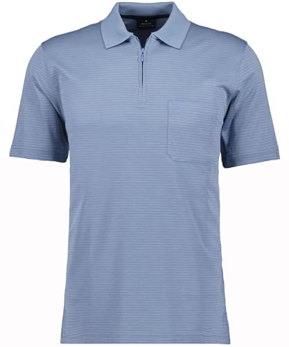 RAGMAN Herren Softknit-Polo mit Zip, fein gestreift L, Blau-717 von RAGMAN