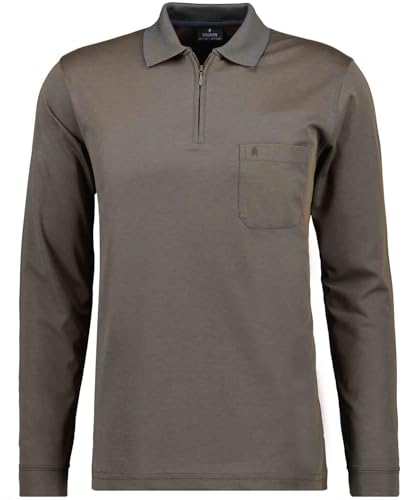 RAGMAN Herren Softknit-Poloshirt Langarm mit Zip Taupe dunkel-867, S von RAGMAN