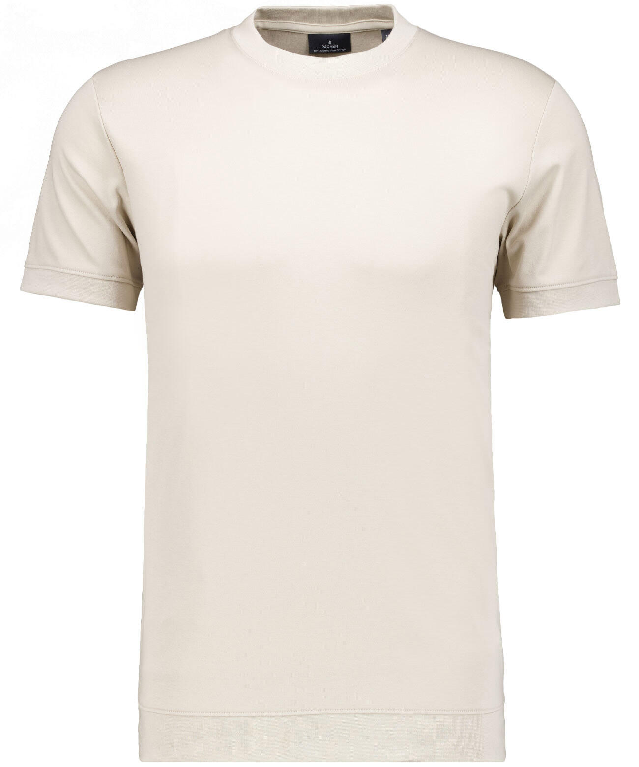 RAGMAN - Pima T-Shirt Rundhals mit Bündchen hell-beige - Gr. - S von RAGMAN