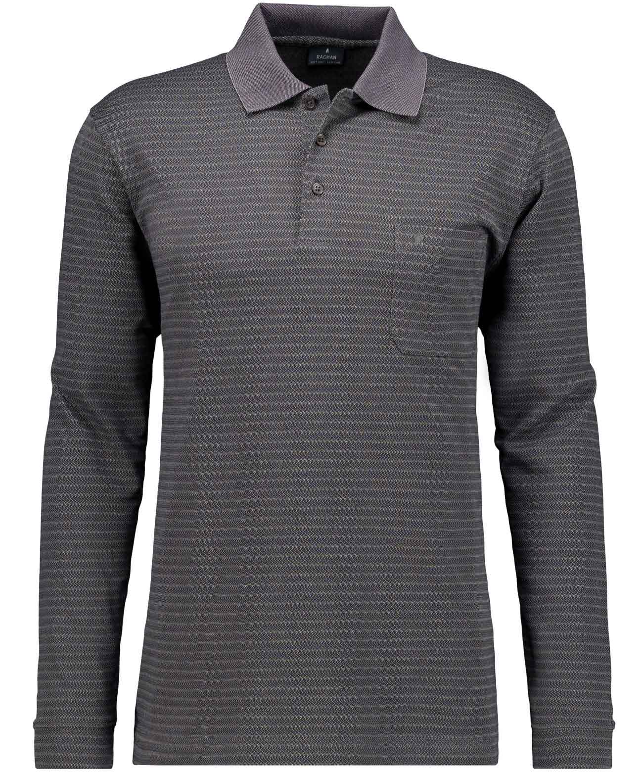 RAGMAN - Softknit-Polo Jacquard, Langarm grau-melange - Gr. - L von RAGMAN