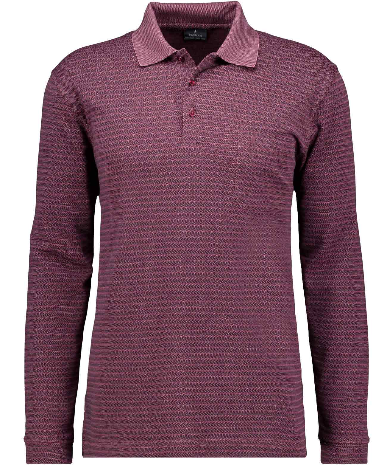 RAGMAN - Softknit-Polo Jacquard, Langarm weinrot - Gr. - L von RAGMAN