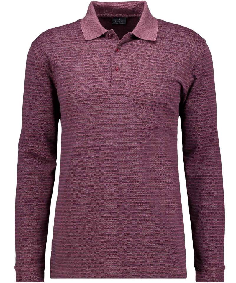 RAGMAN - Softknit-Polo Jacquard, Langarm weinrot - Gr. - XXL von RAGMAN