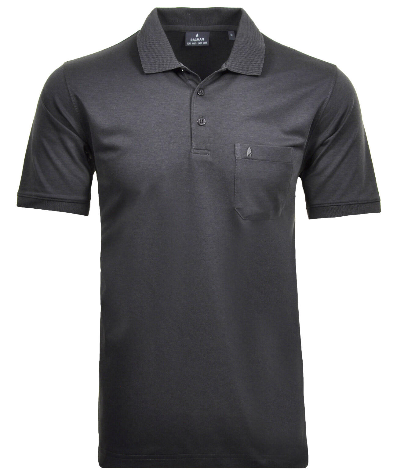 RAGMAN - Softknit-Polo mit Brusttasche, kurzarm anthrazit - Gr. - M von RAGMAN