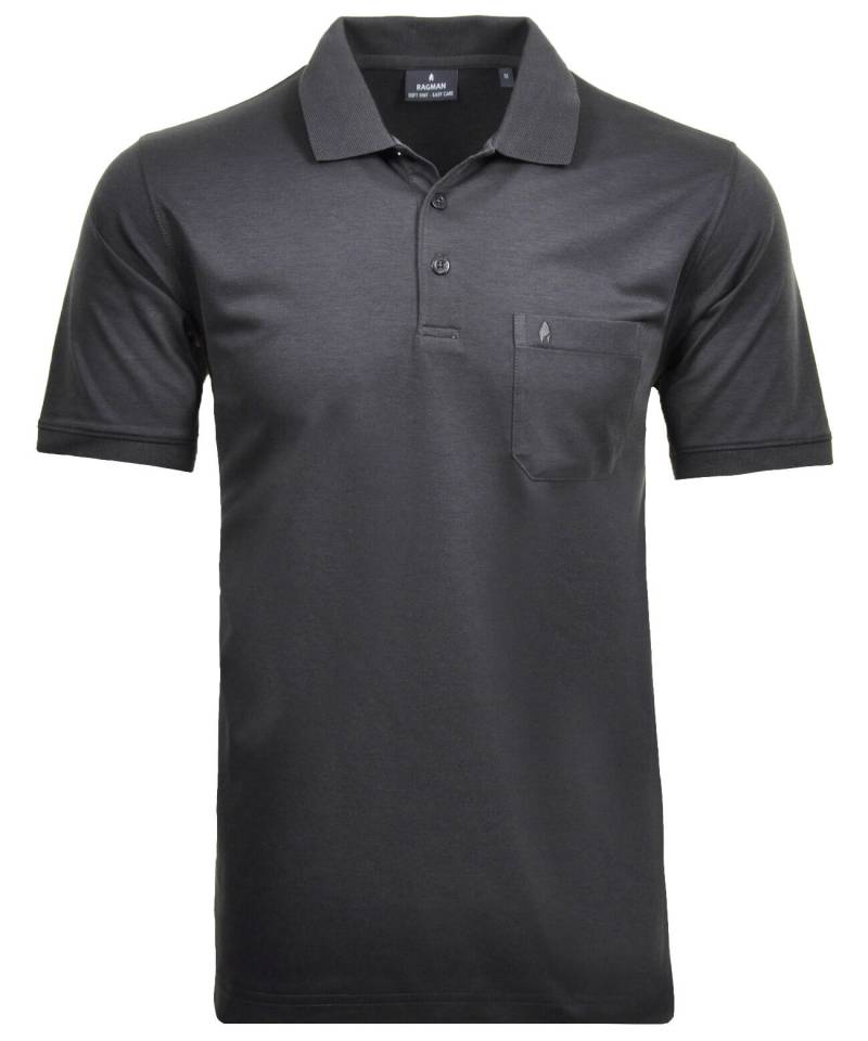 RAGMAN - Softknit-Polo mit Brusttasche, kurzarm anthrazit - Gr. - M von RAGMAN