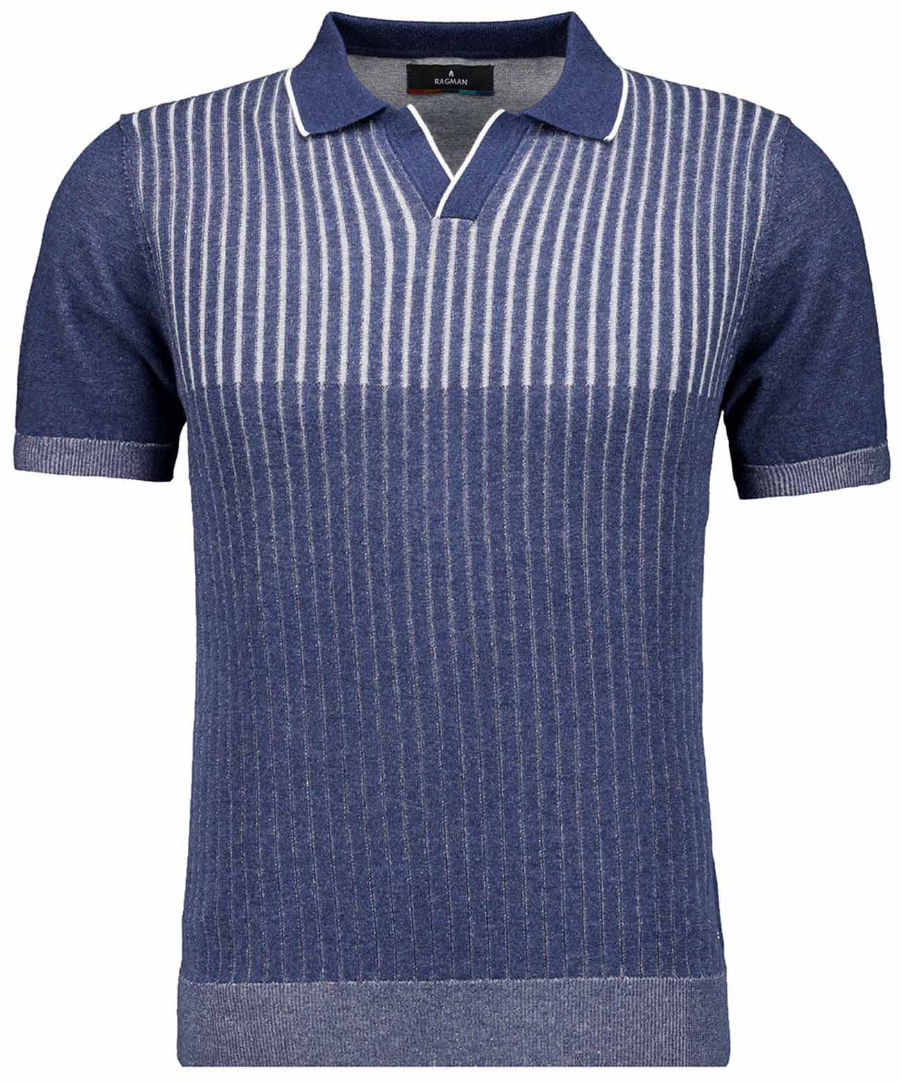 RAGMAN - Strick-Pullover Kurzarm, Resortkragen nachtblau - Gr. - M von RAGMAN