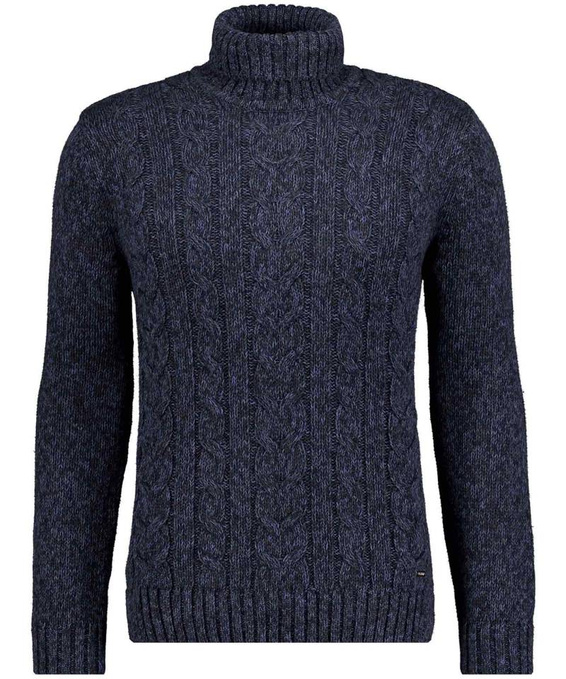 RAGMAN - Strickpullover mit Rollkragen und Zopfmuster dunkelblau-grau mouliniert - Gr. - L von RAGMAN