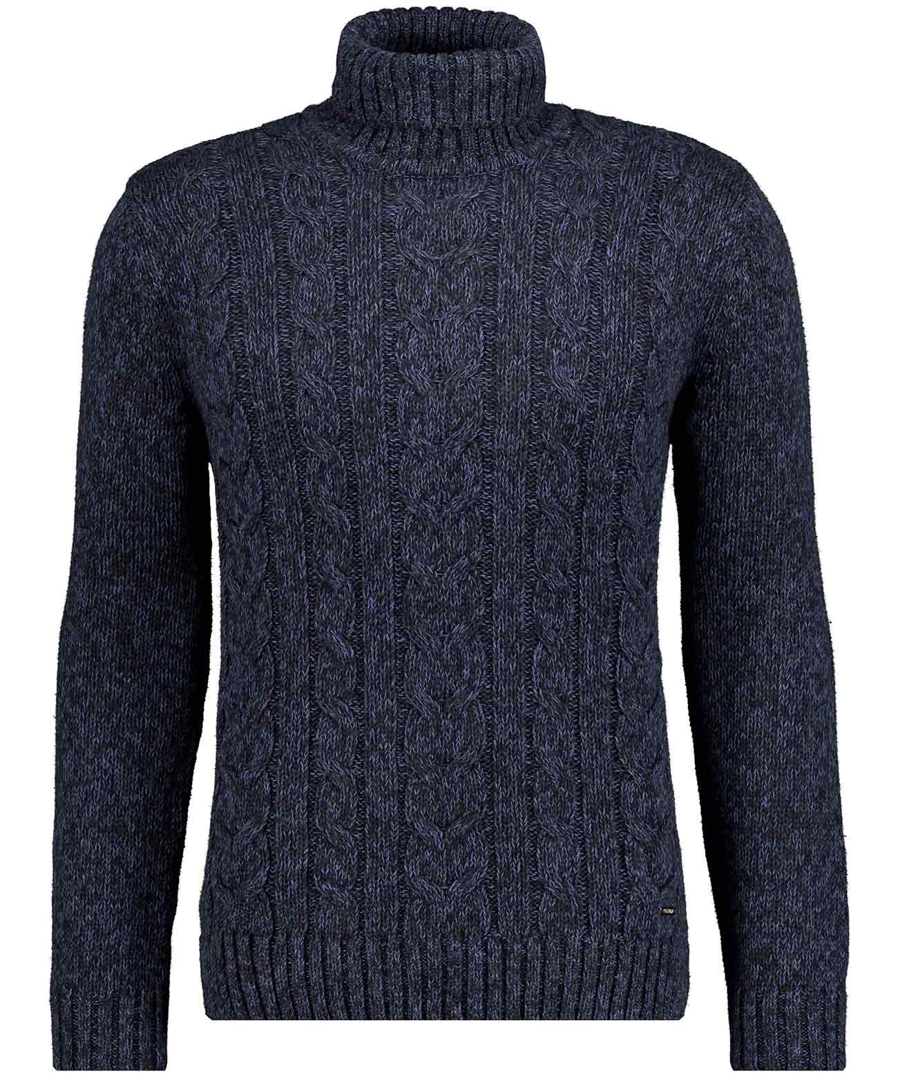 RAGMAN - Strickpullover mit Rollkragen und Zopfmuster dunkelblau-grau mouliniert - Gr. - XXL von RAGMAN