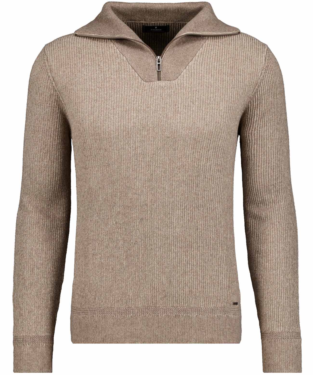 RAGMAN - Strickpullover mit Troyer-Kragen, bicolour camel - Gr. - S von RAGMAN