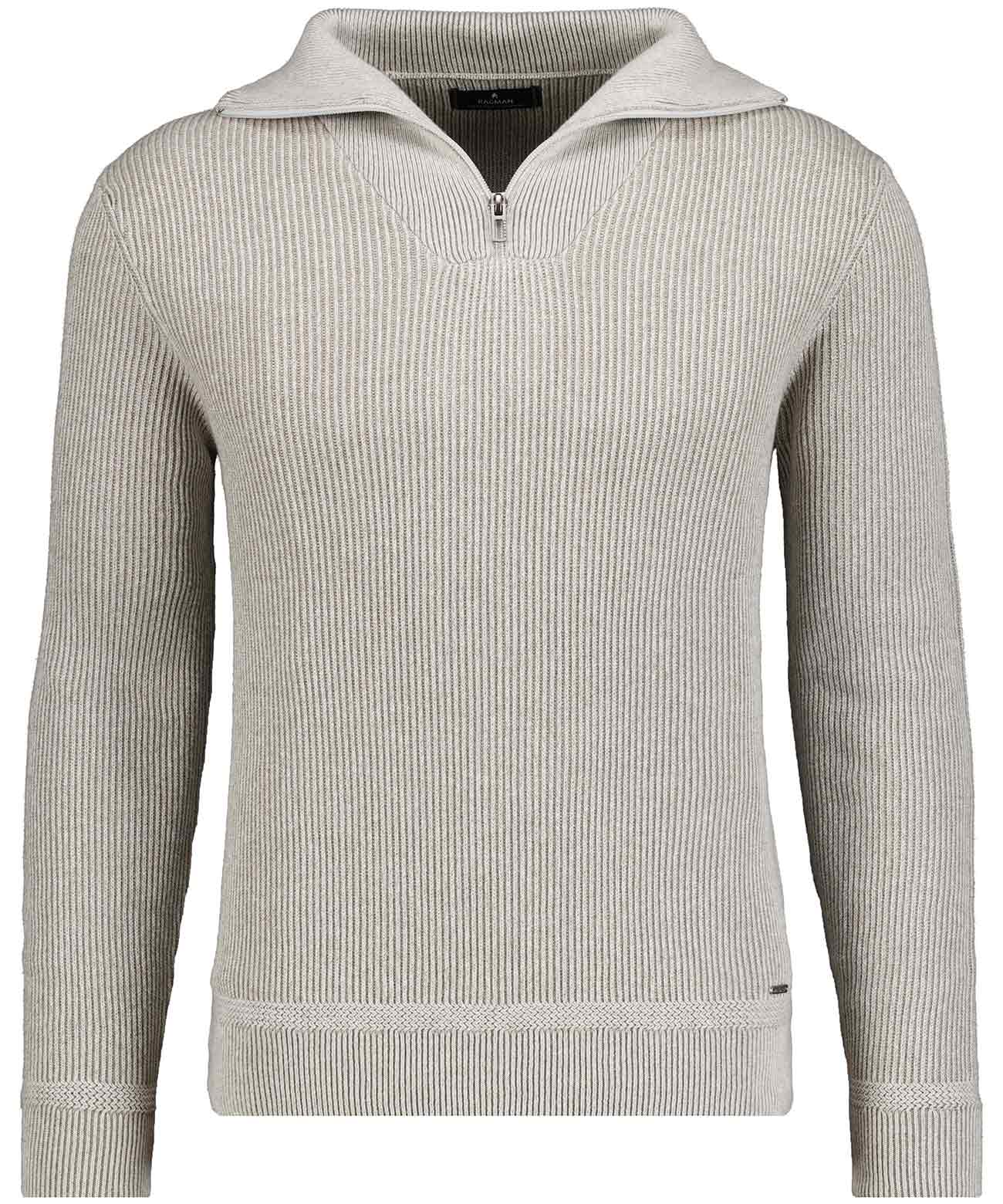RAGMAN - Strickpullover mit Troyer-Kragen, bicolour taupe - Gr. - XXL von RAGMAN