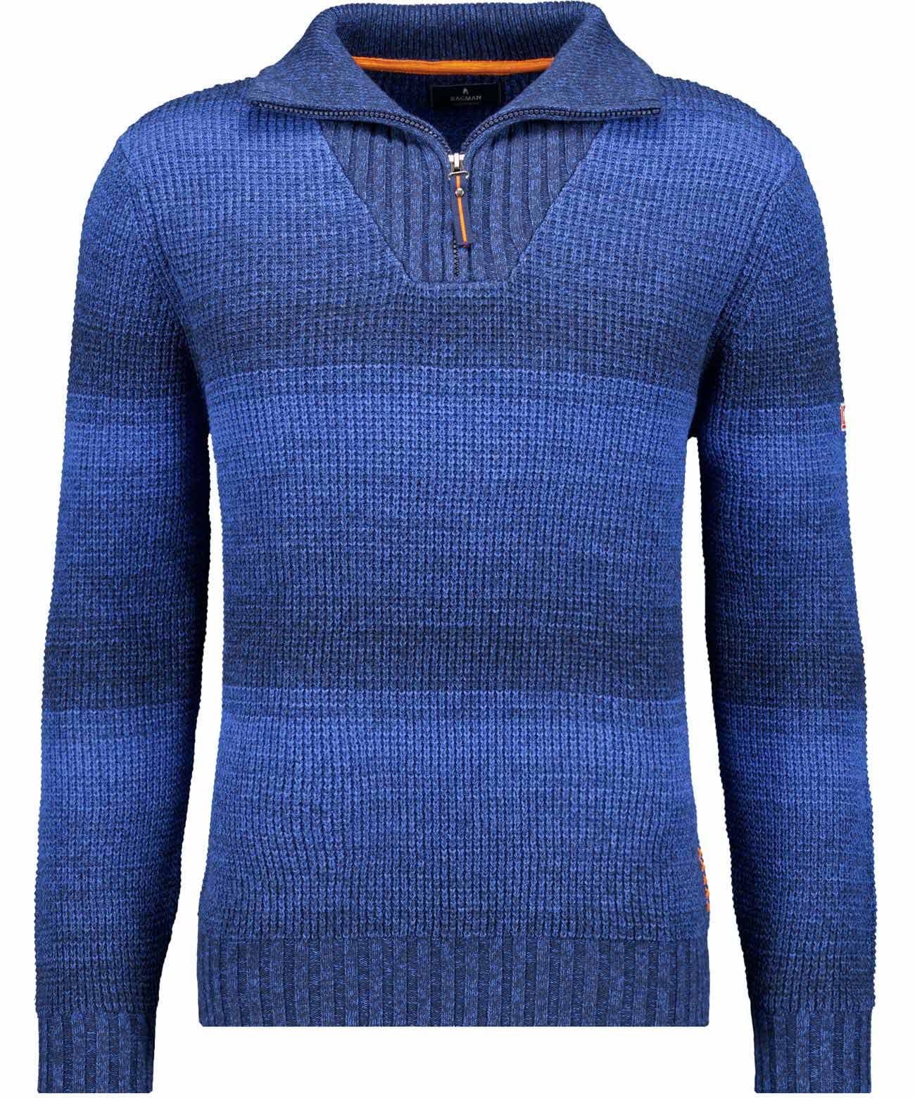 RAGMAN - Strickpullover mit Troyer-Kragen, gestreift blau gemustert - Gr. - XXL von RAGMAN