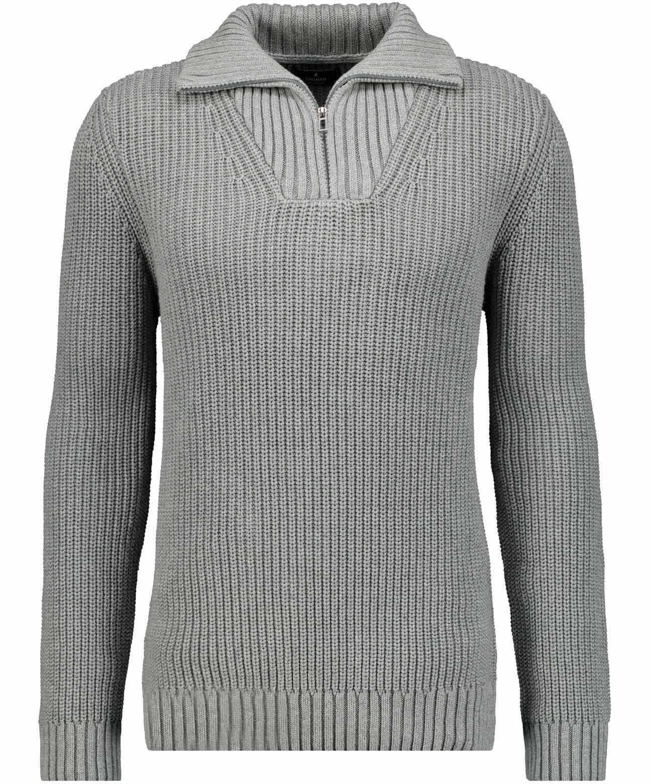 RAGMAN - Strickpullover mit Troyer-Kragen grau-melange - Gr. - XL von RAGMAN
