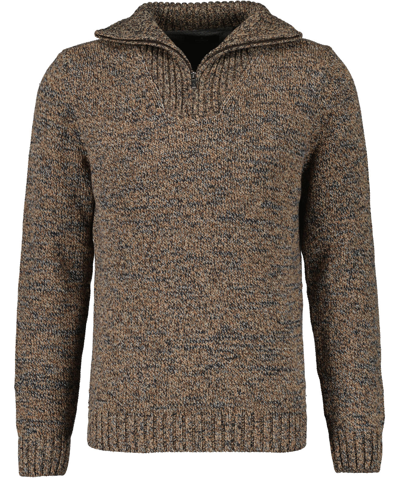 RAGMAN - Strickpullover mit Troyer-Kragen taupe-grau mouliniert - Gr. - M von RAGMAN