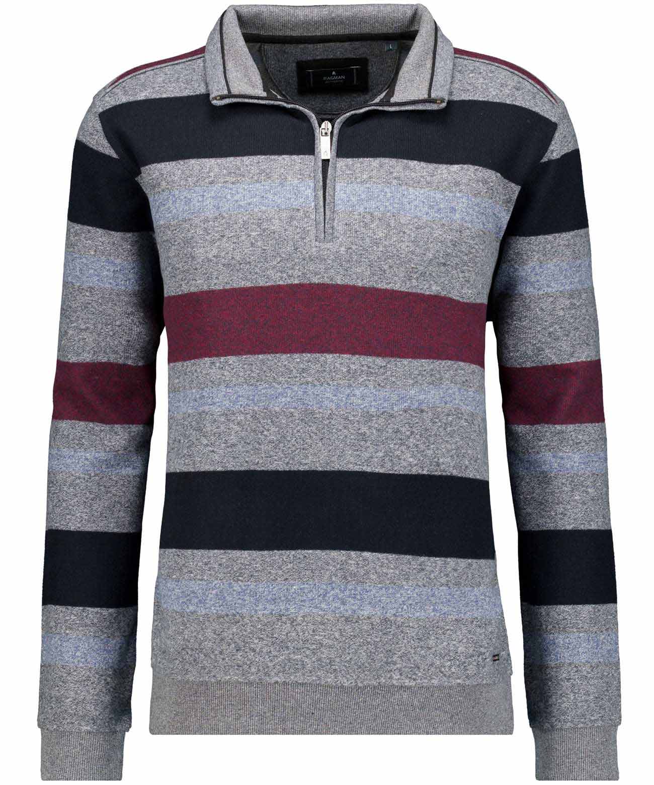 RAGMAN - Sweatshirt mit Troyer-Kragen, gestreift asphalt - Gr. - XL von RAGMAN