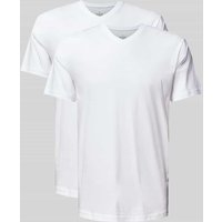 RAGMAN T-Shirt im 2er Pack mit geripptem V-Ausschnitt in Weiss, Größe XXXL von RAGMAN