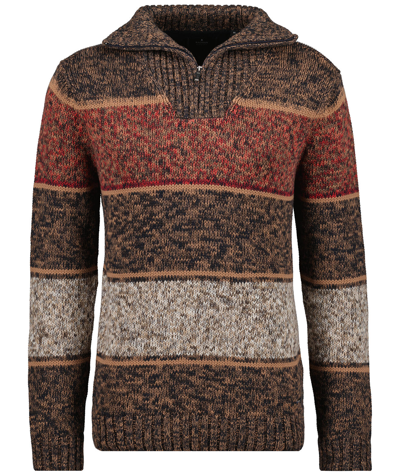 RAGMAN - Troyer-Strickpullover gestreift taupe-grau mouliniert - Gr. - XL von RAGMAN