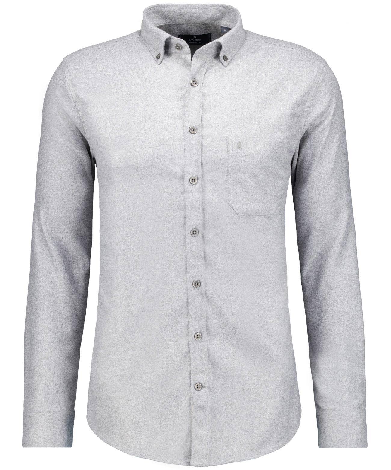 RAGMAN - Uni-Hemd Ceramica, Button-down-Kragen grau-melange - Gr. - M von RAGMAN